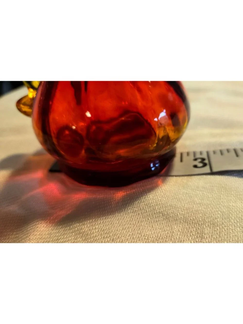 Kanawha Amberina 5” Glass Pitcher Bud Vase Red Yellow Tint Vtg Handcrafted